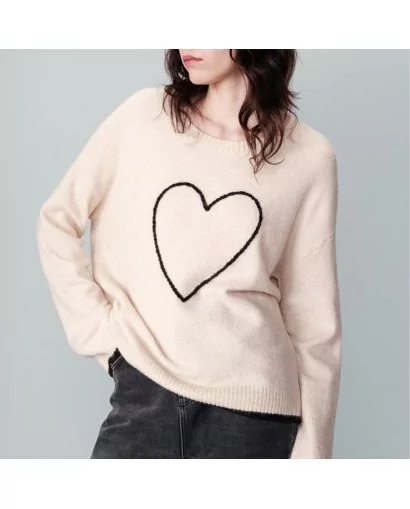 Pull écru à coeur