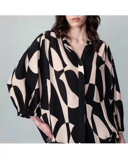 Blouse imprimé écru et noir