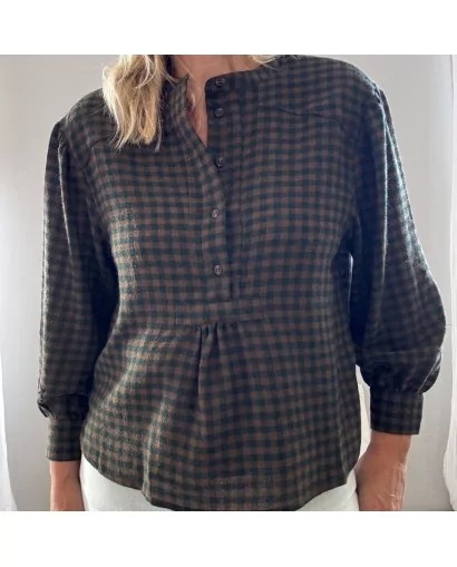 Blouse col mao à carreaux