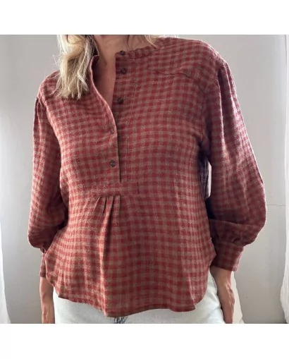 Blouse col mao à carreaux