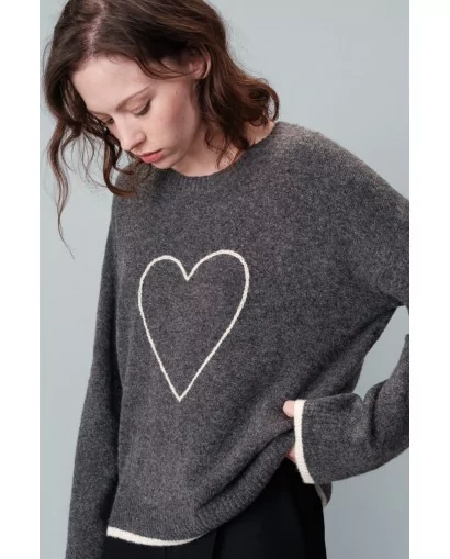 Pull gris coeurs